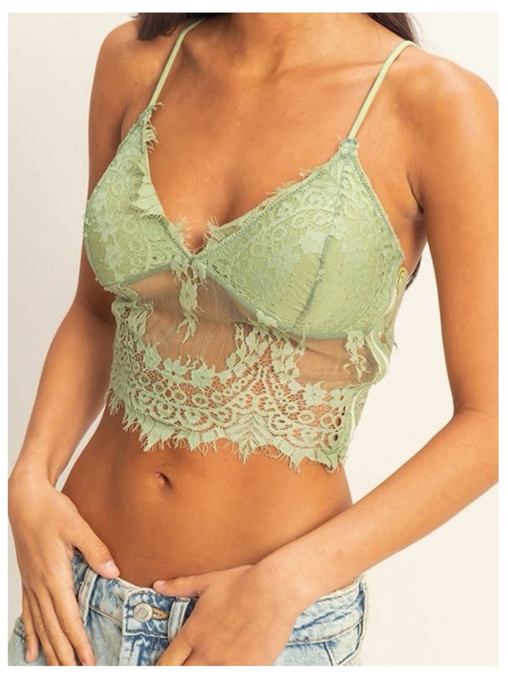 NWT HYFVE Delicate Lace Bralette Top in Olive
